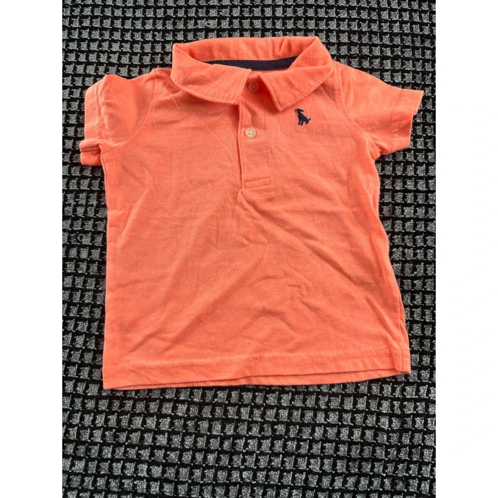 Carter's Polo Shirt Baby 9M Orange Excellent Short Sleeve Dog Logo 229G123